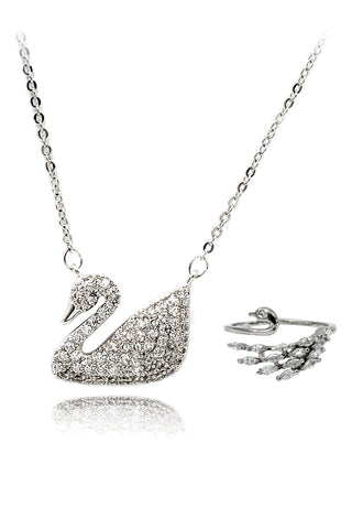 simple mini swan crystal necklace ring set