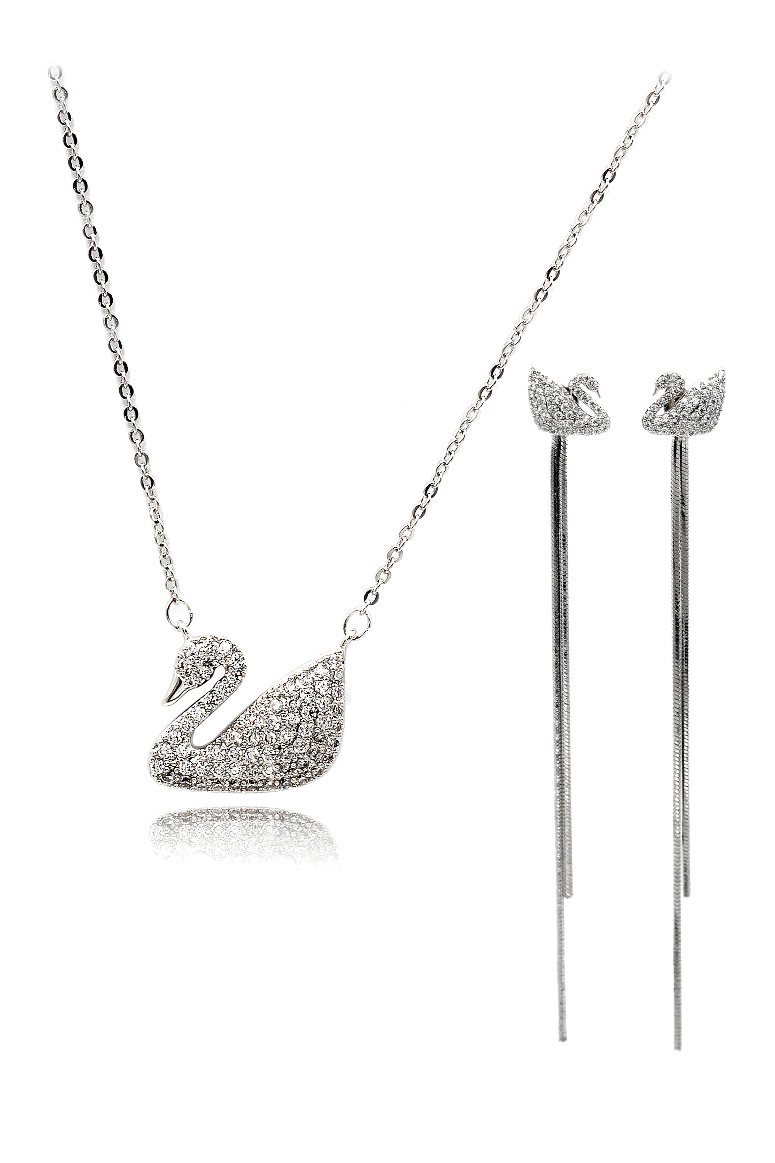 single swan crystal necklace long earrings set