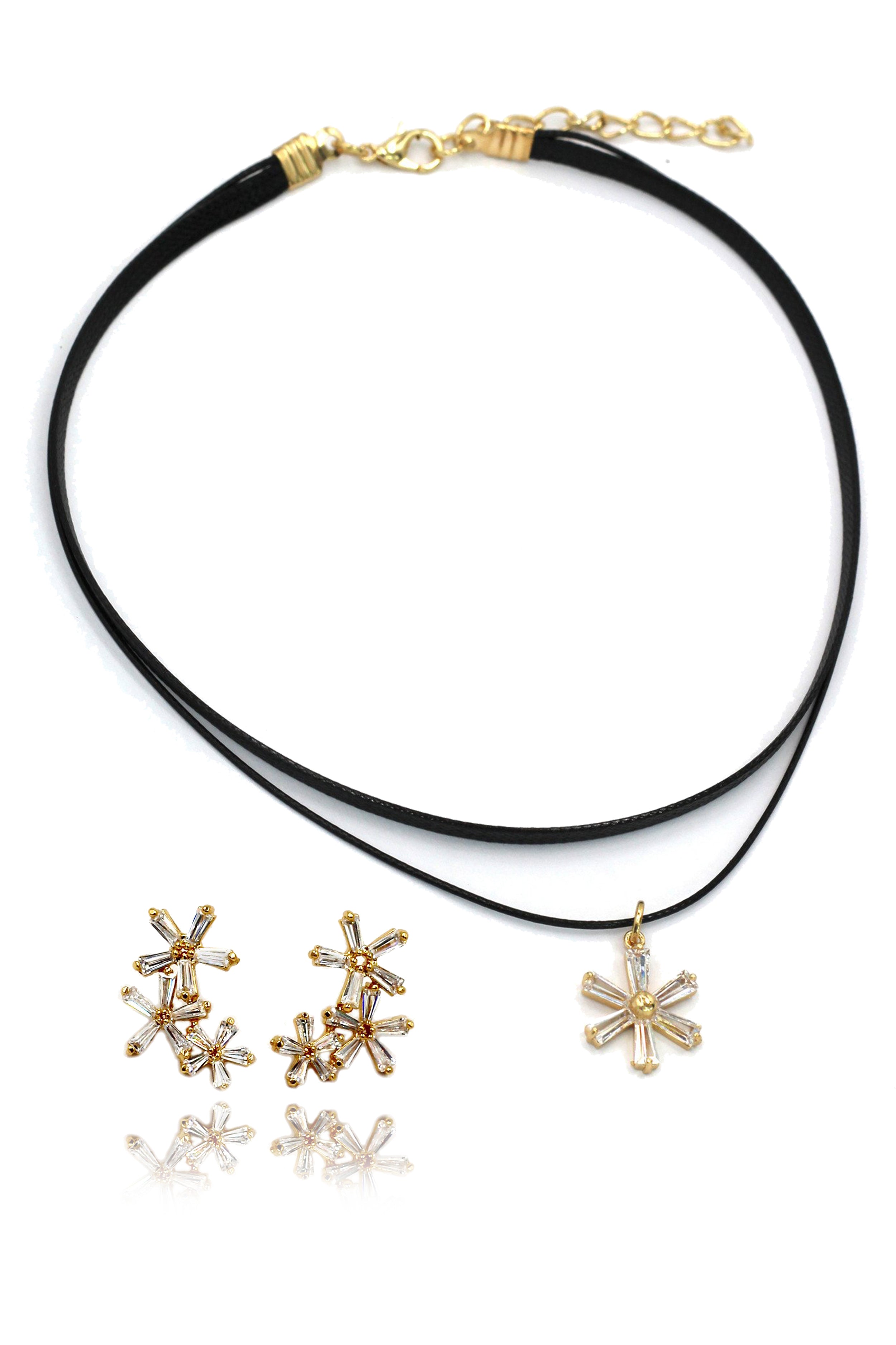 fashion double chain flower necklace earrings set