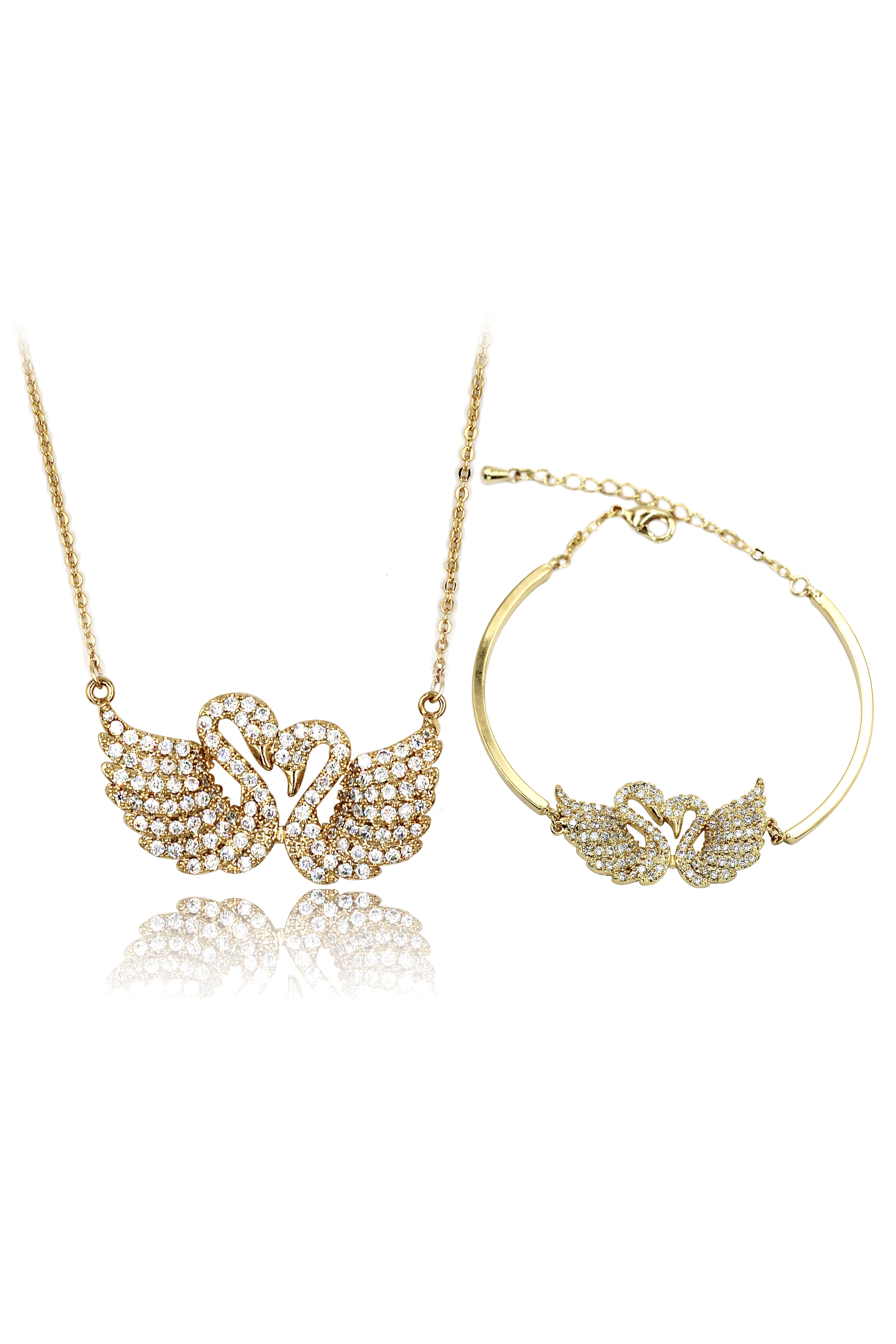 Fashion swan love crystal necklace bracelet set