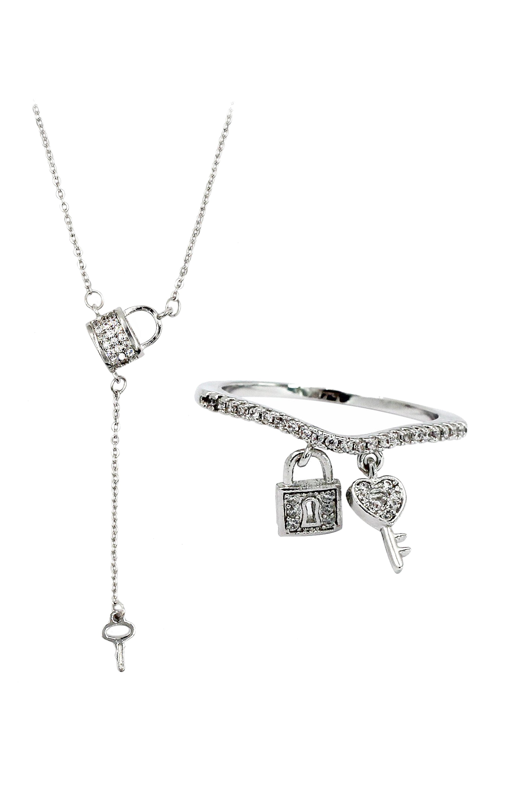 fashion crystal lock necklace ring set