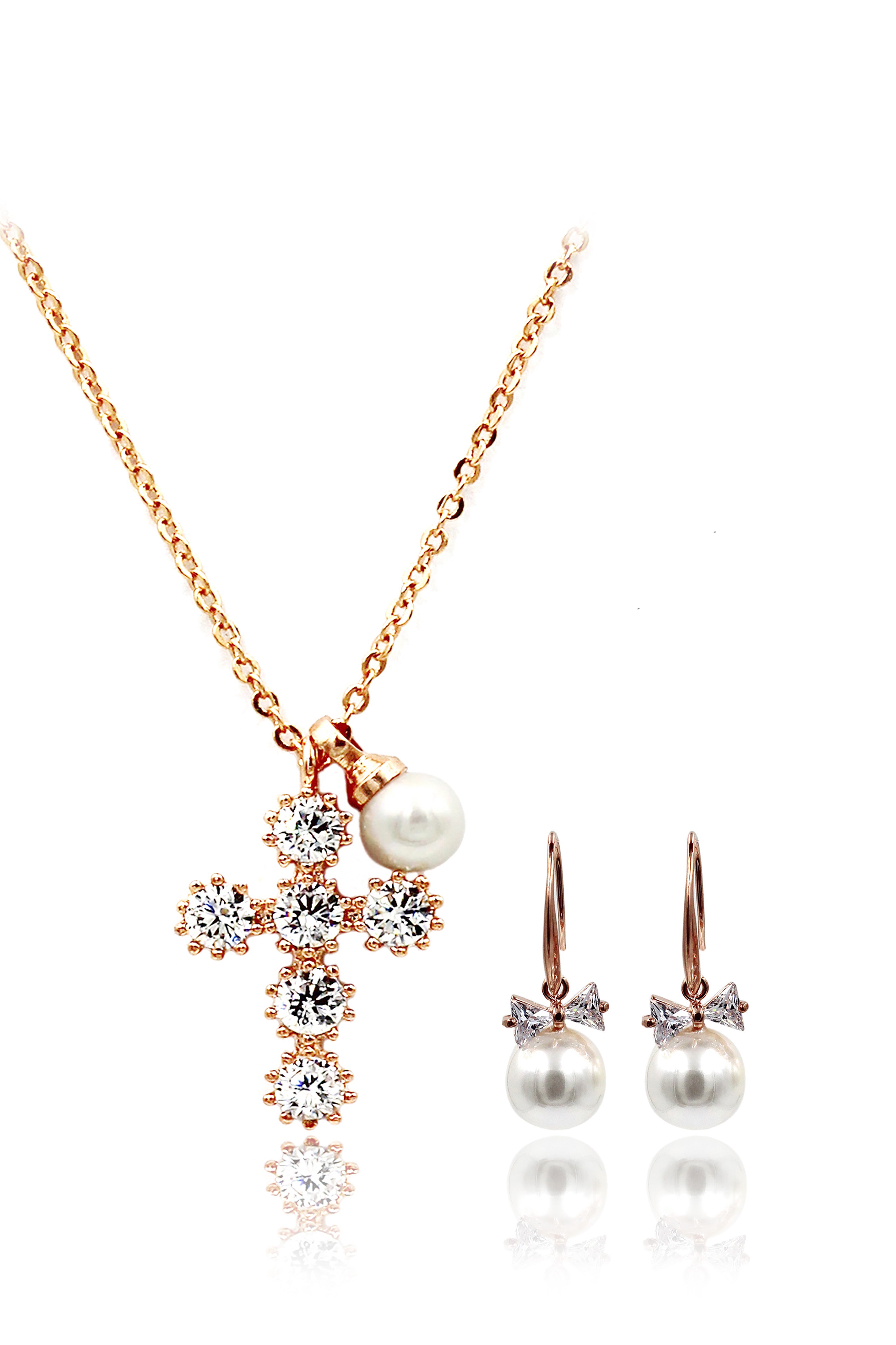 elegant crystal tie pearl earrings necklace set