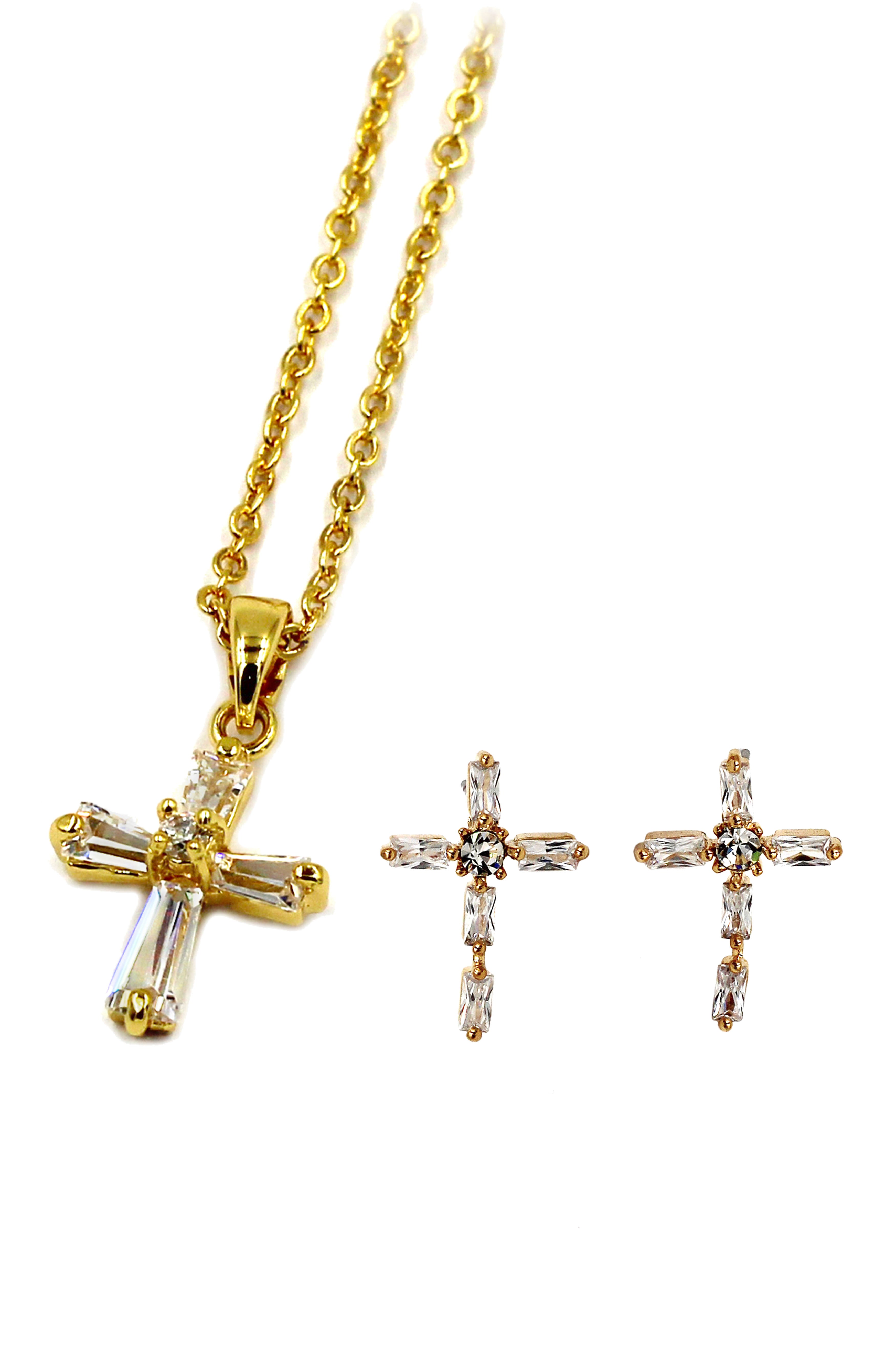 fashion mini cross gold earrings necklace set