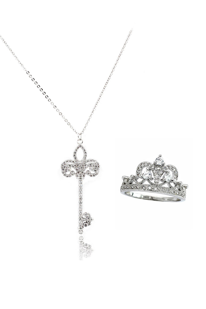 noble crown crystal ring necklace set 