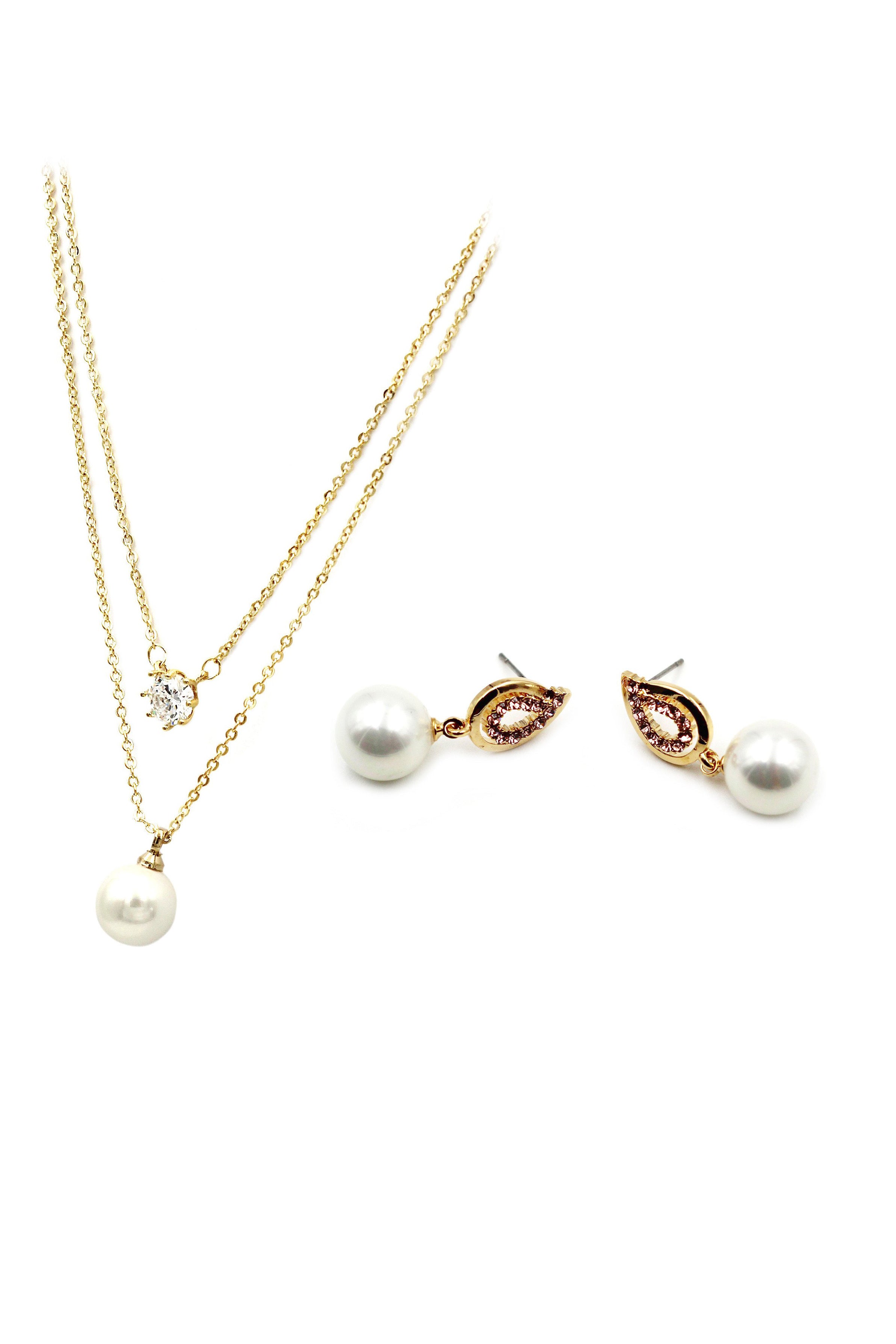 fine pearl crystal necklace earring set