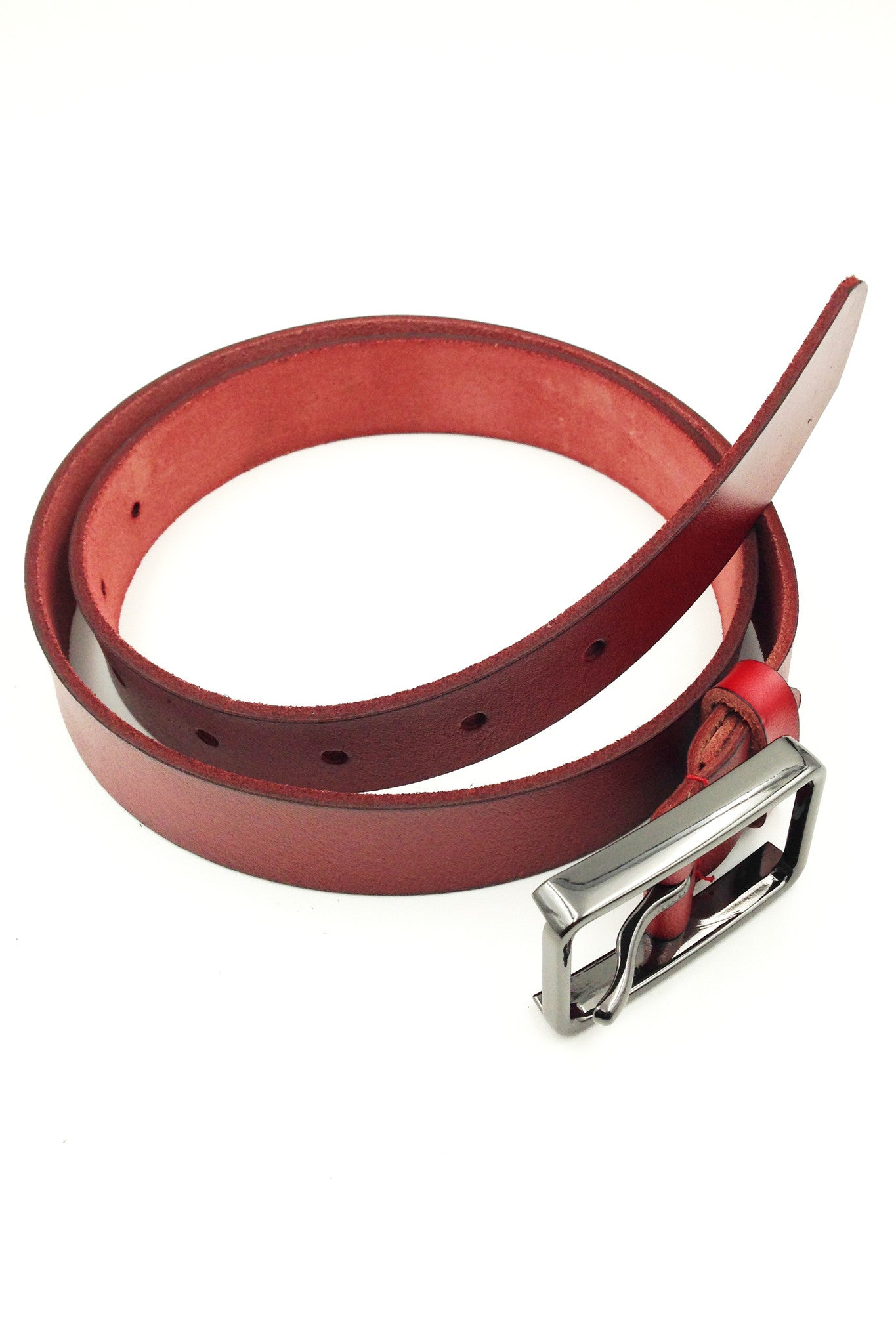 fashion silver square buckle red leather belt