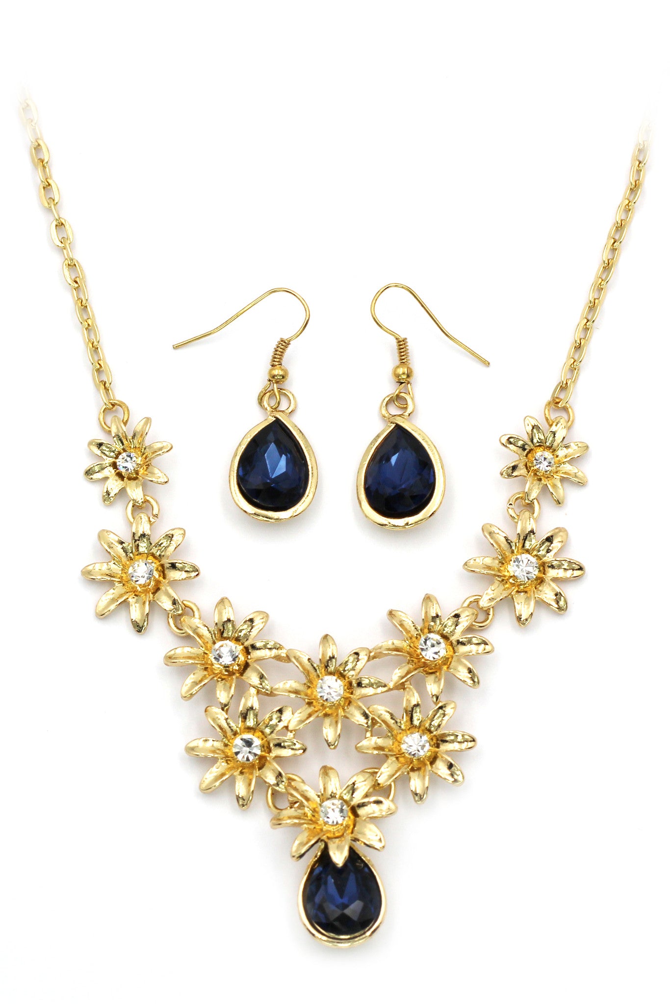 brilliant golden flower crystal necklace earrings set