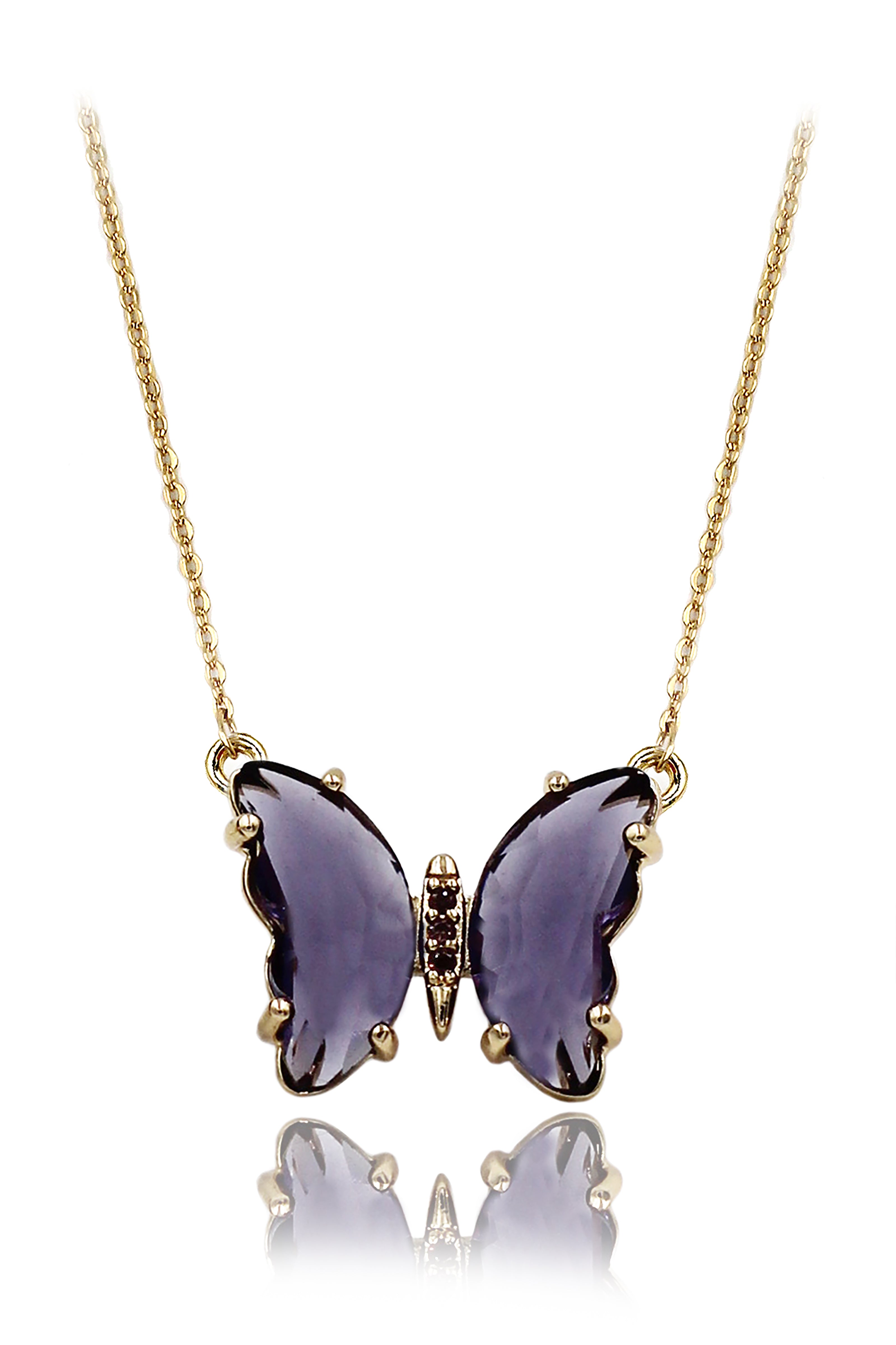 simple colorful crystal butterfly double necklace