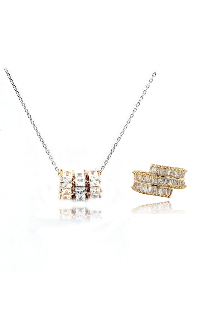 shimmering gold crystal Ring necklace 