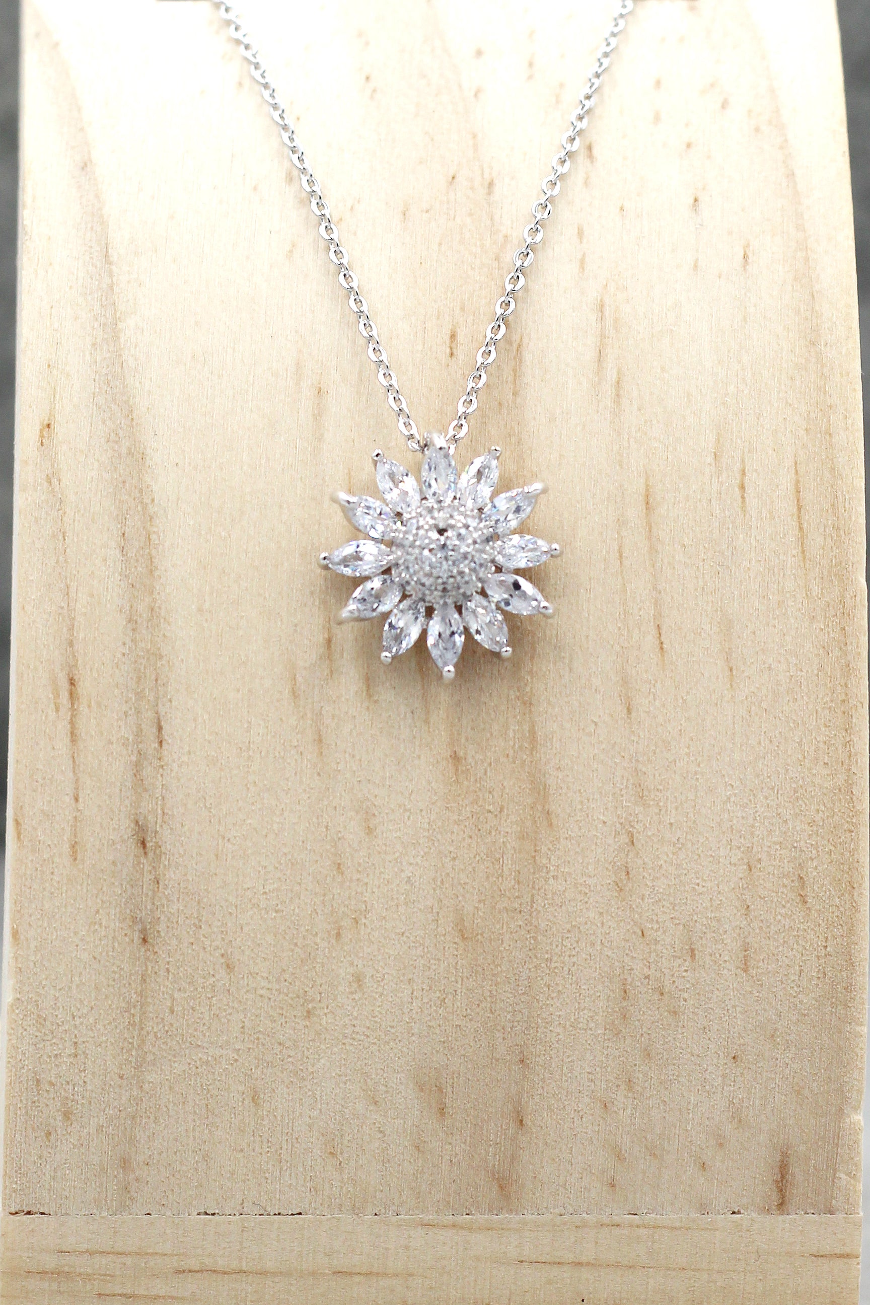 silver sun flower crystal necklace