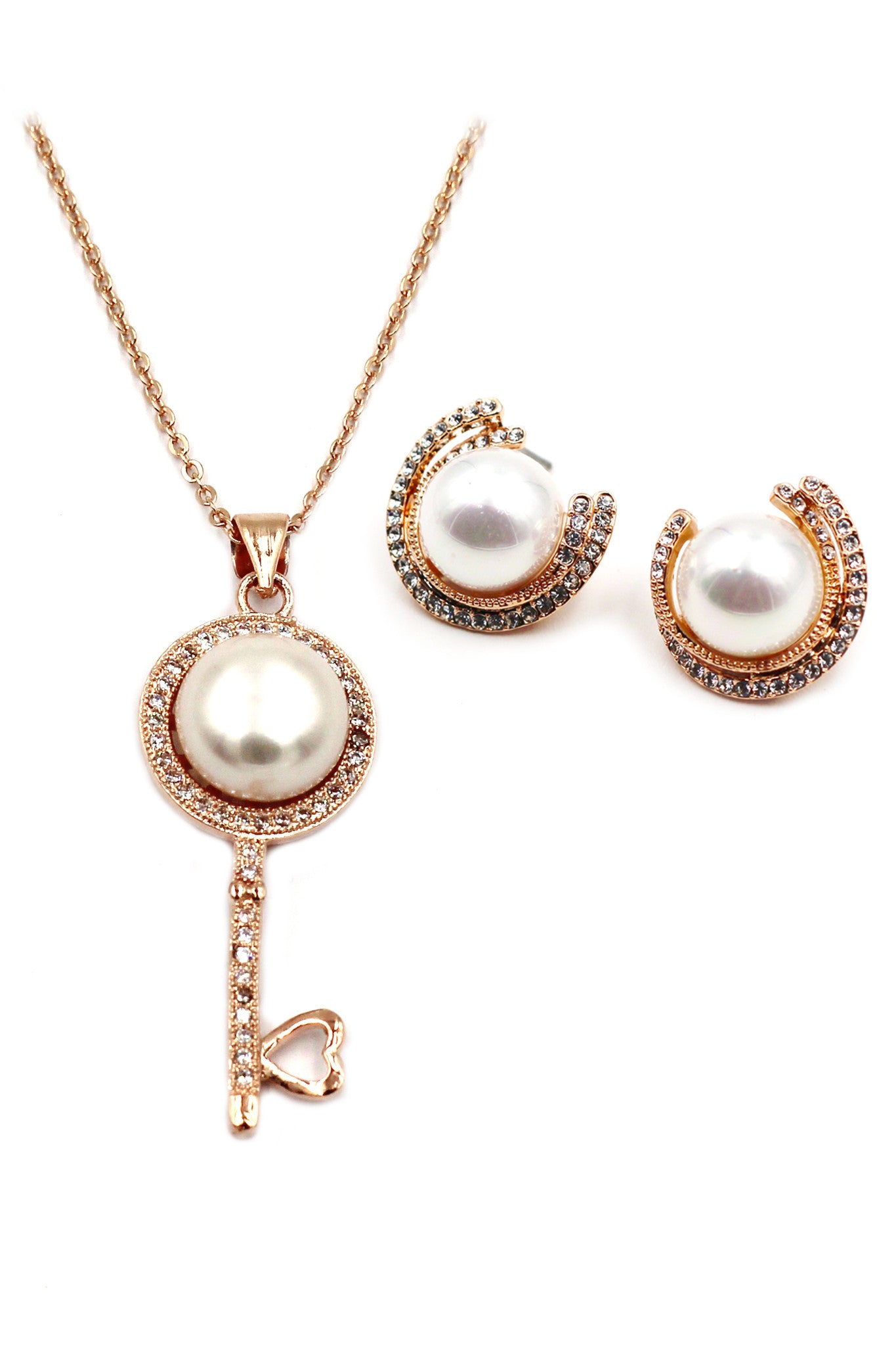 fashion pearl and crystal necklace earrings set