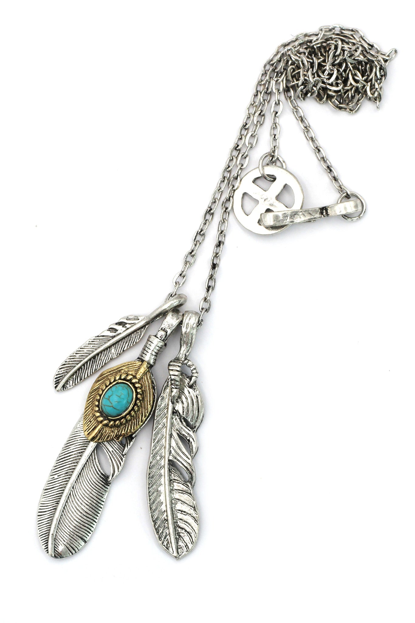 fashion feather silver necklace