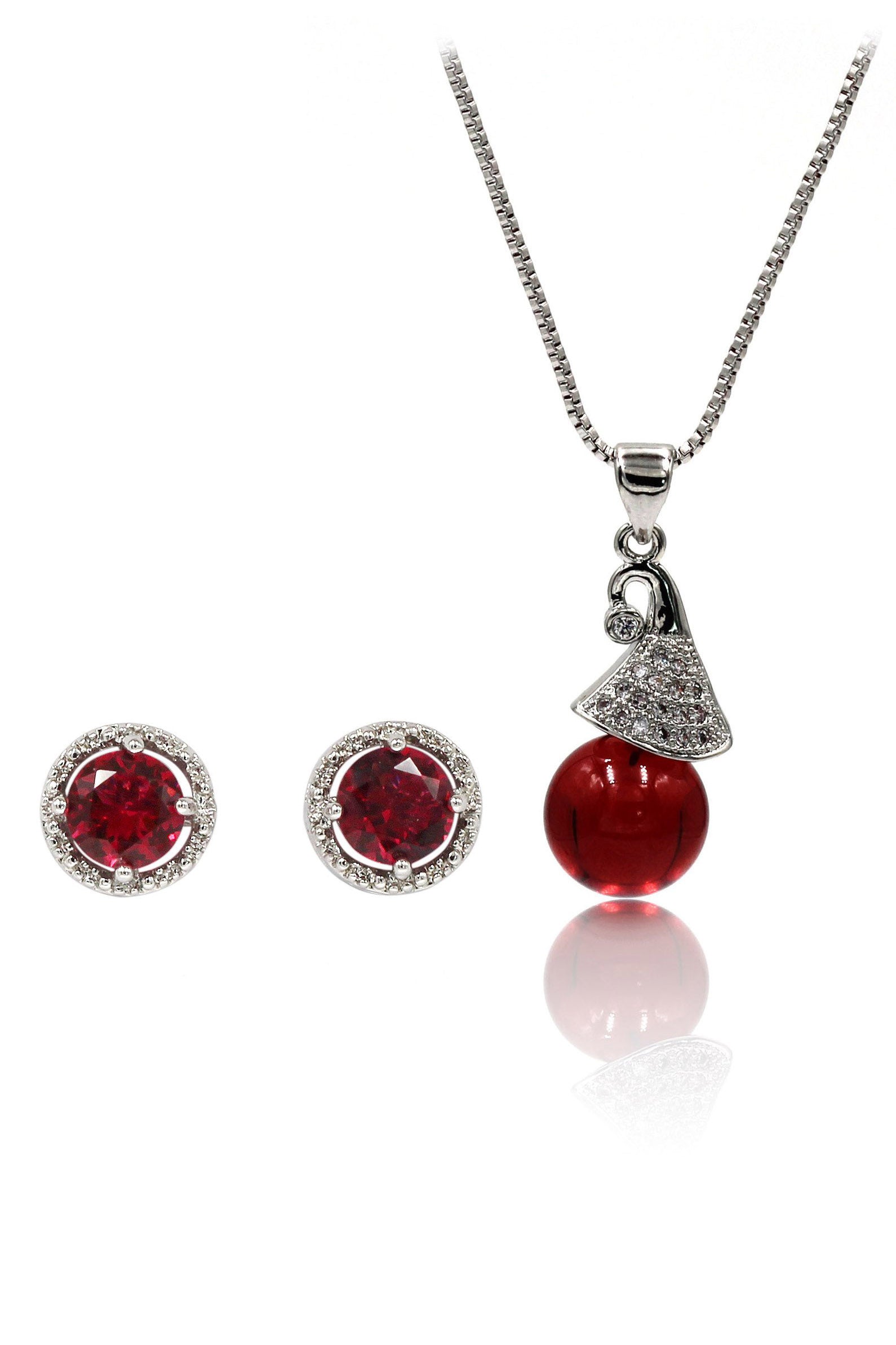 red pendant crystal bead necklace earrings set