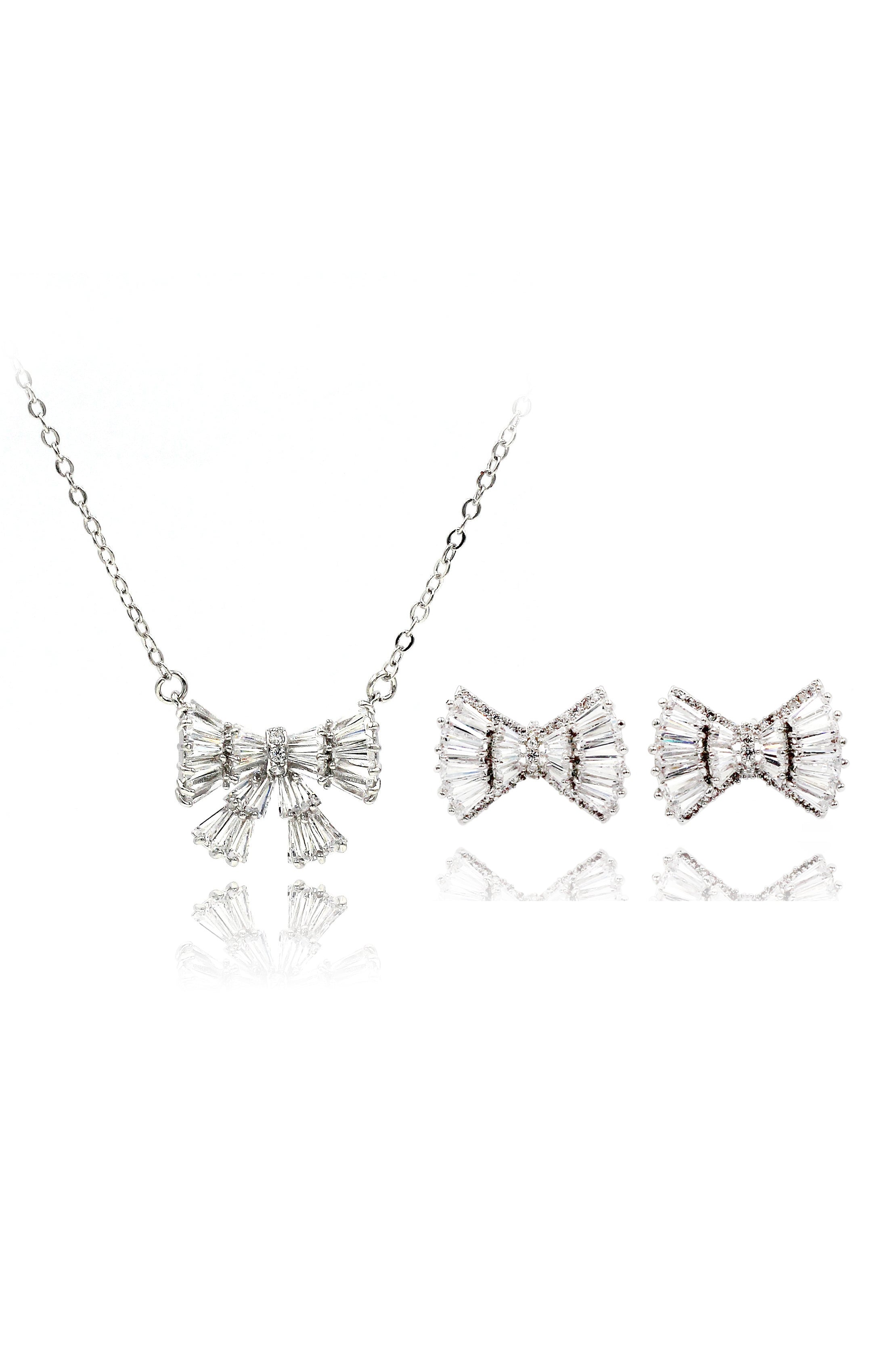 bow crystal necklace earrings set