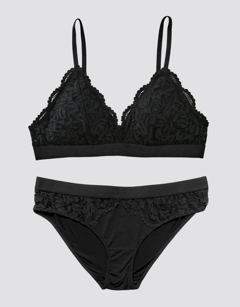 Ribbed Peephole Bralette Set - Black – FAIBRE