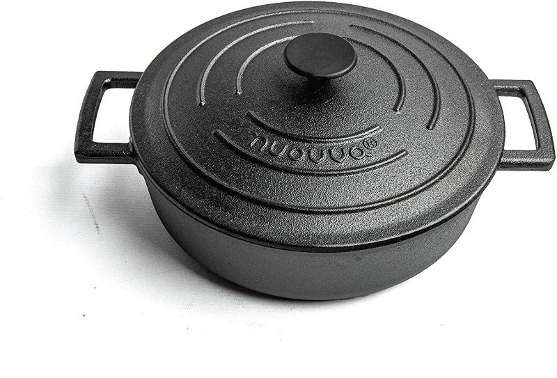 Shallow Cast Iron Casserole with Lid – Non Stick Dutch Oven Pot, Oven Safe Up to 500° F – Sturdy Ovenproof Stockpot Cookware – Enamelled Cooking Pot