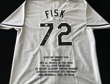 Carlton Fisk Autographed Gray Baseball Jersey: BM Authentics