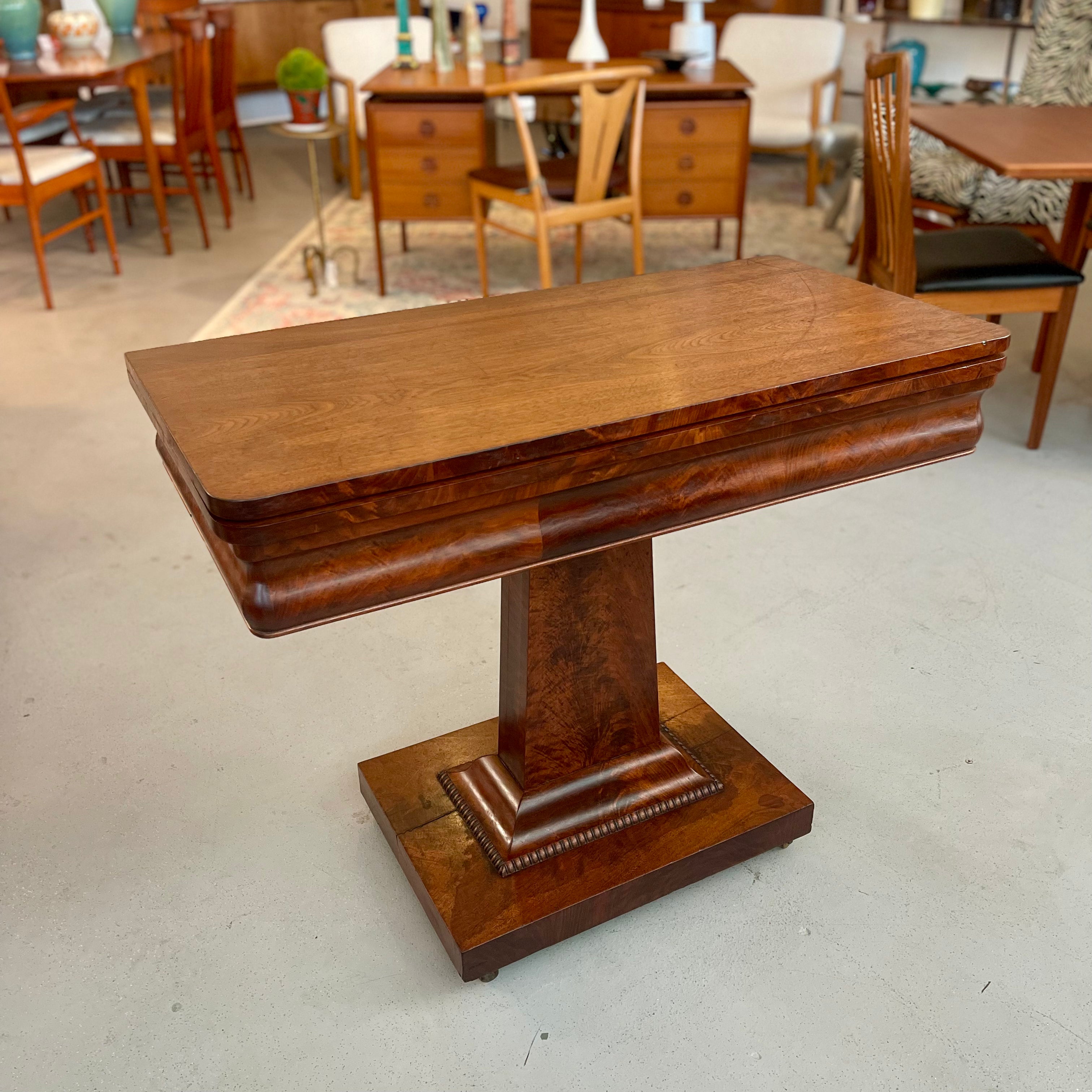 ANTIQUE EMPIRE MAHOGANY FLIP TOP GAME TABLE ON CASTERS - Flat Rate Shipping $295