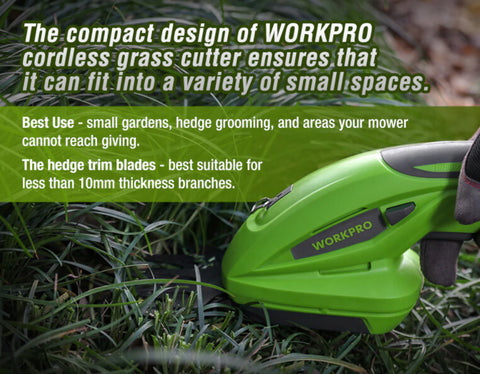 WORKPRO 7.2V Electric Trimmer 2 in 1 Lithium-ion Cordless Garden Tools Hedge Trimmer Rechargeable Hedge Trimmers for Grass