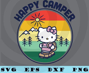 Download Vintage Hello Kitty Happy Camper Camping Cat Lover Cartoon Customizabl Layered Svg