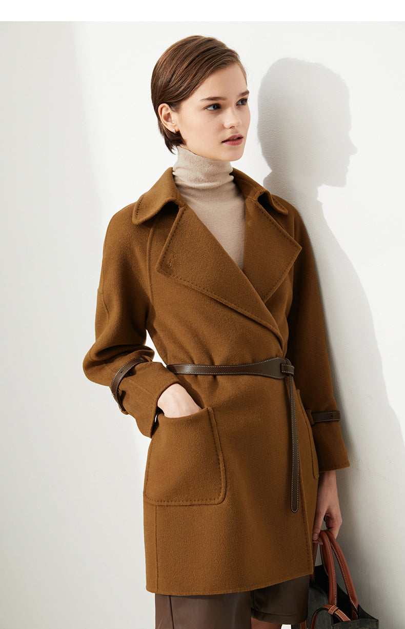 MN Minimalism Woolen Coat For Women Fashion 100% Wool Jacket Elegant Winter Double-sided Wool Coat Female Overcoat