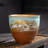 4 pcs/lot Large Chinese Vintage Ceramic Teacup Hand-painted Fancy Yellow Porcelain Tea Cups Set