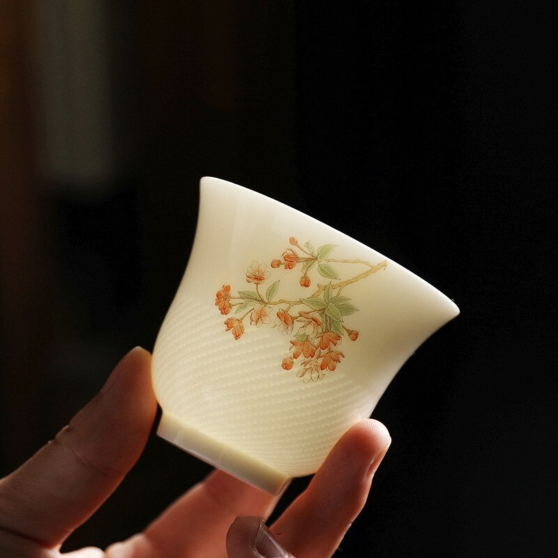 1 PCS 50ml Small Suet jade Ceramic Teacup Handmade Vintage White Porcelain Kong Fu Tea Cup
