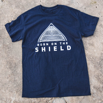 BORN ON THE SHIELD SUNSET (Unisex cotton tee - navy and black