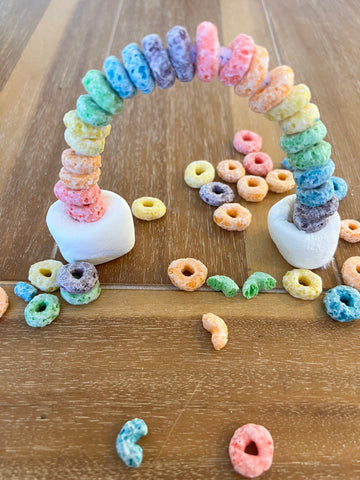 fruit loops and marshmallow rainbow for  Color Recognition Activities