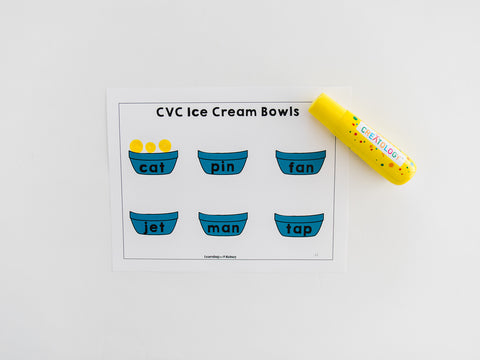 CVC ICE CREAM BOWLS sweet treat themed activity for toddlers and preschoolers