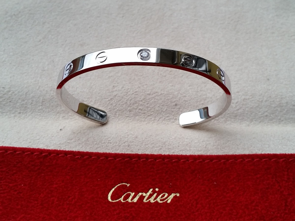 Cartier Open Love Bangle Bracelet 18kt White Gold Diamond Size 17 Lux Time Center