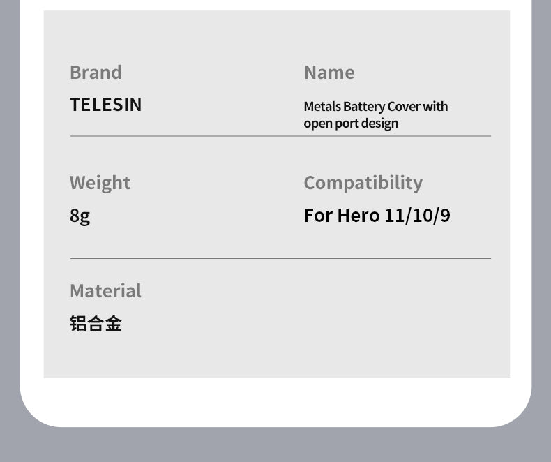 TELESIN Aluminum Alloy Battery Side Cover for GoPro 11109