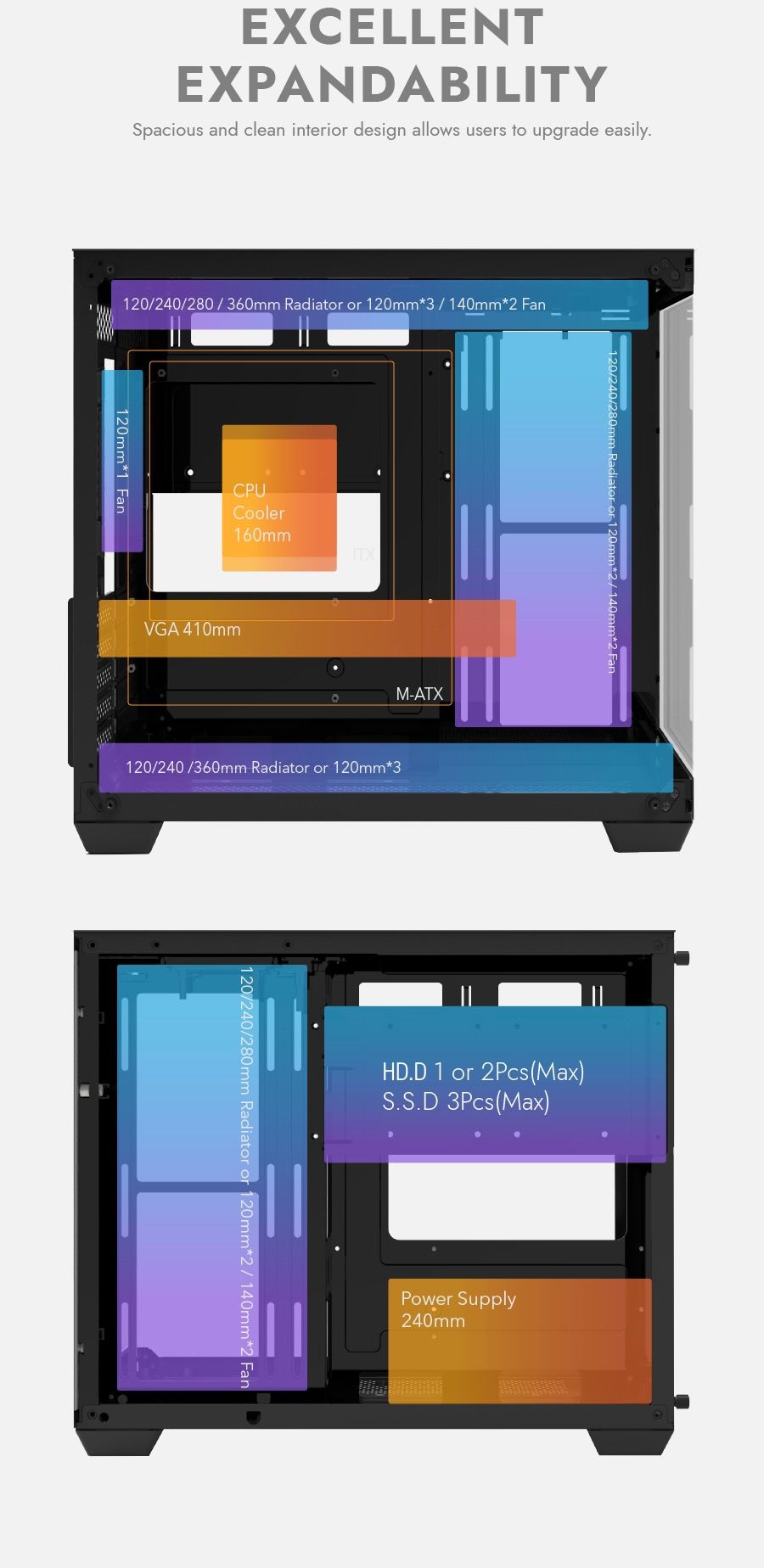 Cooling Options & Fan Support DarkFlash C285MP M-ATX PC CASE Tempered Glass Side Panel without Fan (Black)-7.jpg__PID:3e58da79-5c43-4296-b8fa-d8fc274b1cb6