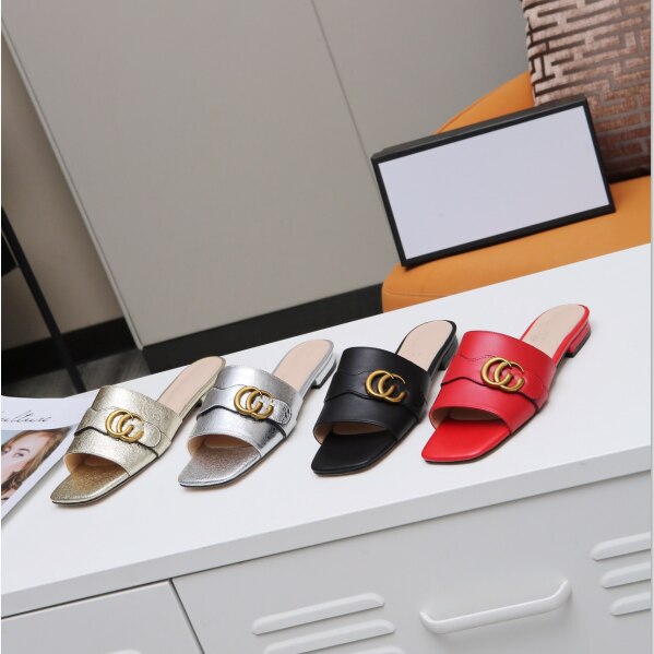 2021 popular high end new G high quality leather women's sandals flat slippers MODIS slippers pa