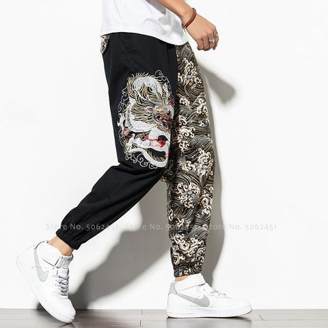 Men's Chinese Dragon Embroidery Jeans Fashion Kylin Embroidered Slim Pencil  Pants Stretch Denim Trousers Blue 38 : : Clothing, Shoes &  Accessories