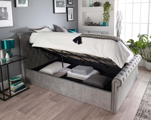 Side Lift Ottoman Bed Grey Velvet - Rest Relax