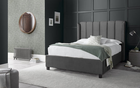 Grey Velvet Double Ottoman Bed