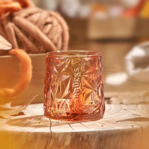 300ml/10oz Golden Autumn Gradient Dimensional-Cut Glass Cup (Starbucks Autumn Forest 2022)