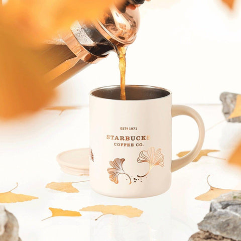320ml/11oz Ginkgo Leaves Table Mug with Wooden Cover