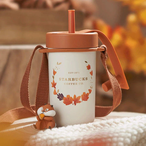 390ml/13oz Squirrel Maple Leaf Stainless Steel Straw Cup (Starbucks Autumn Forest 2022)