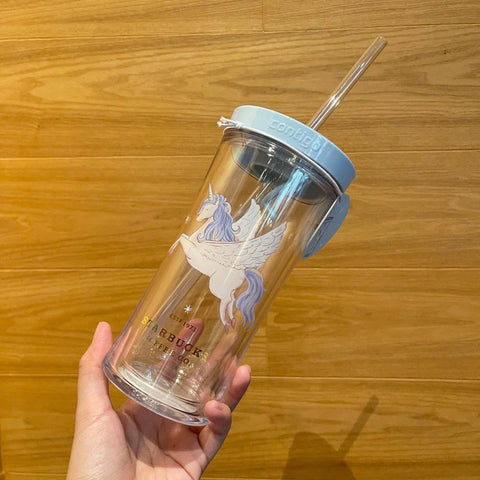 473ml/16oz Blue Unicorn Plastic Contigo Cup with Straw