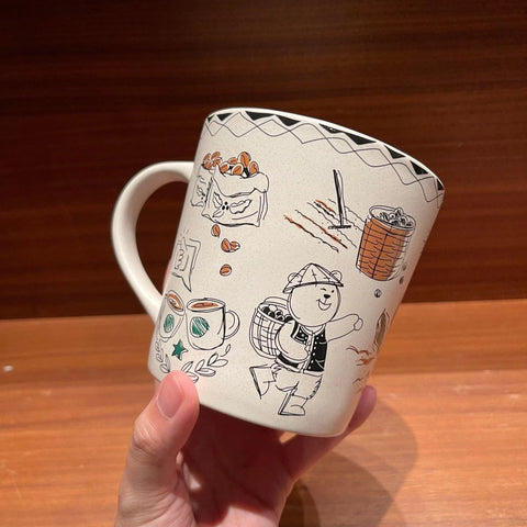 473ml/16oz Coffee Making Doodle Ceramic Mug  (Starbucks Wizard Bear 2022 Collection)