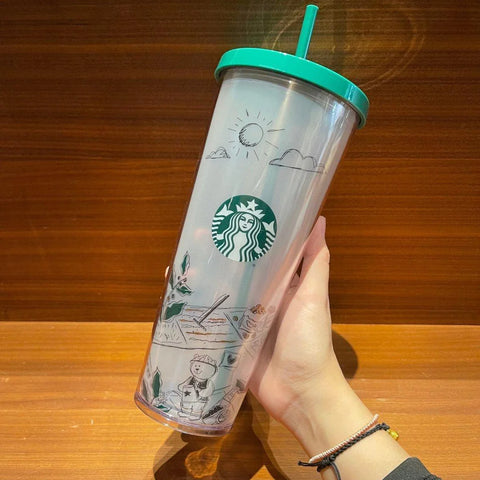 710ml/24oz Coffee Making Double-Walled Plastic Straw Cup  (Starbucks Wizard Bear 2022 Collection)