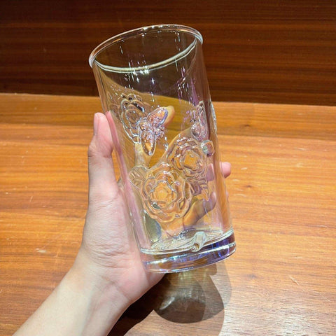 Starbucks 430ml /15oz Embossed Camellia Glass Cup