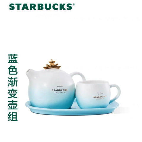 Starbucks 455ml/15oz Anniversary Ocean Classic Crown Tea Pot & Cup with Saucer