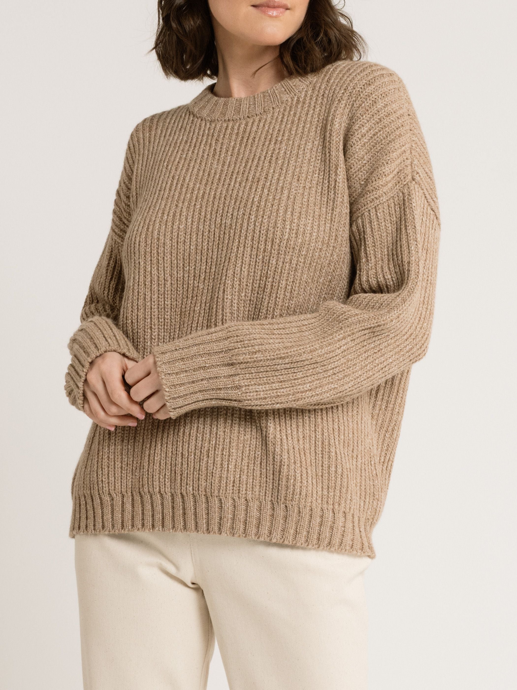 Open-knit oversized sweater, Beige - Sisley