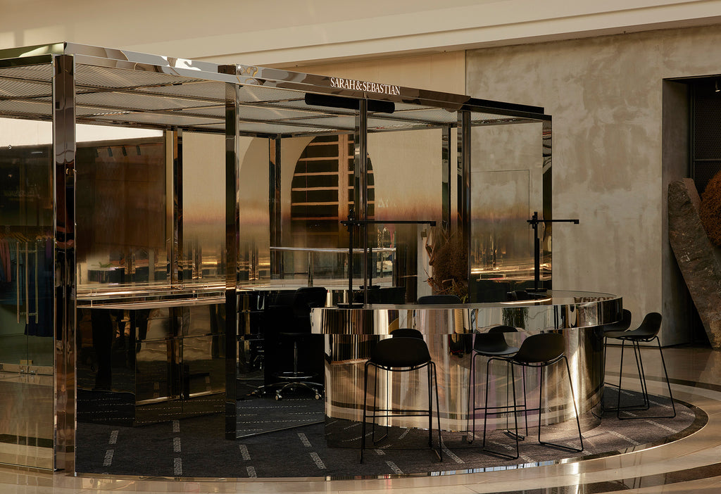 Sarah and Sebastian chadstone store front featuring a curved dual soldered bar