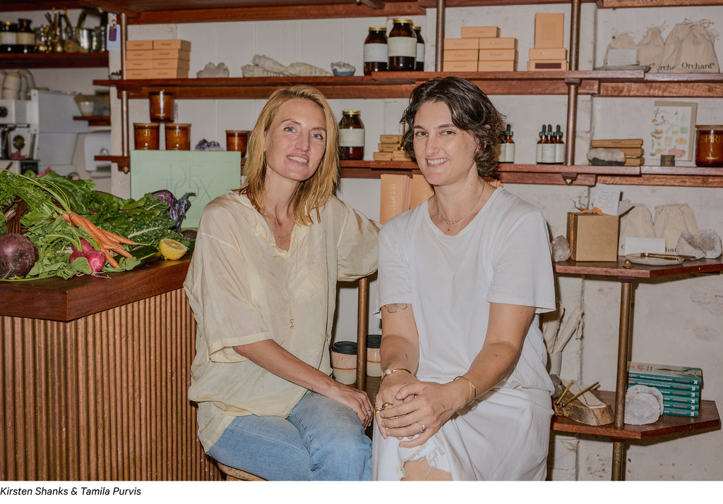 Kirsten founder of Orchard St and Tamila Purvis head of Ear Alchemy at Sarah & Sebastian sitting at the Orchard St store in Paddington Sydney