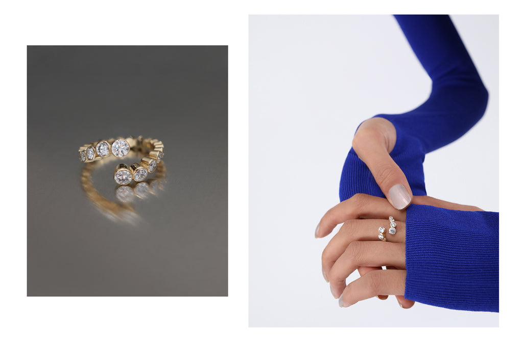 New Xanthe collection collage featuring the Calyx Diamond Ring