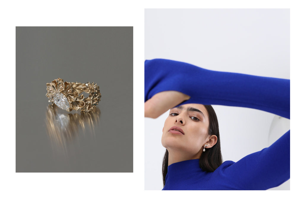 New Xanthe collection collage featuring the Xanthe Pear Diamond Ring